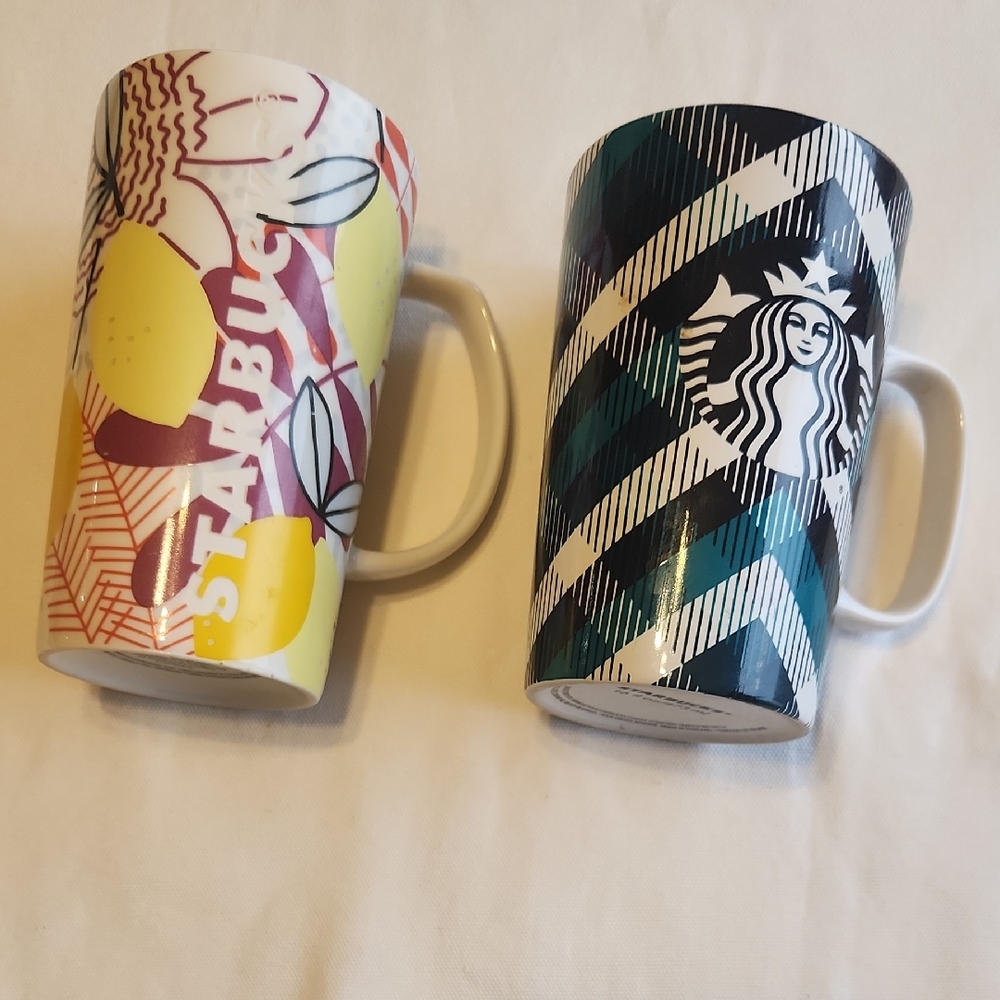 Starbucks Yellow and Black Patterned Mug Duo